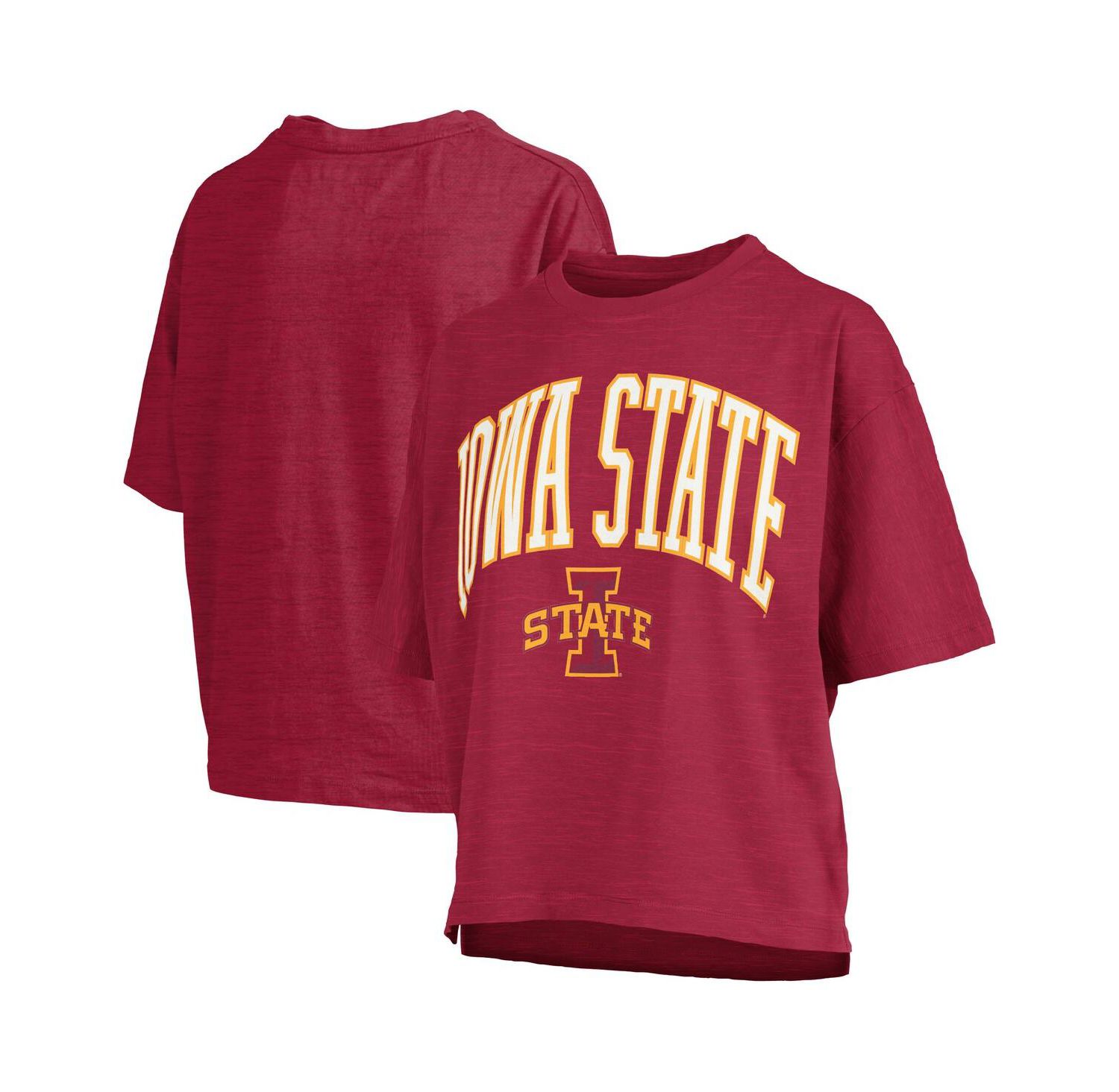 Women's Cardinal Iowa State Cyclones Nelson Arch Over Logo Waist Length Oversized Slub T-Shirt