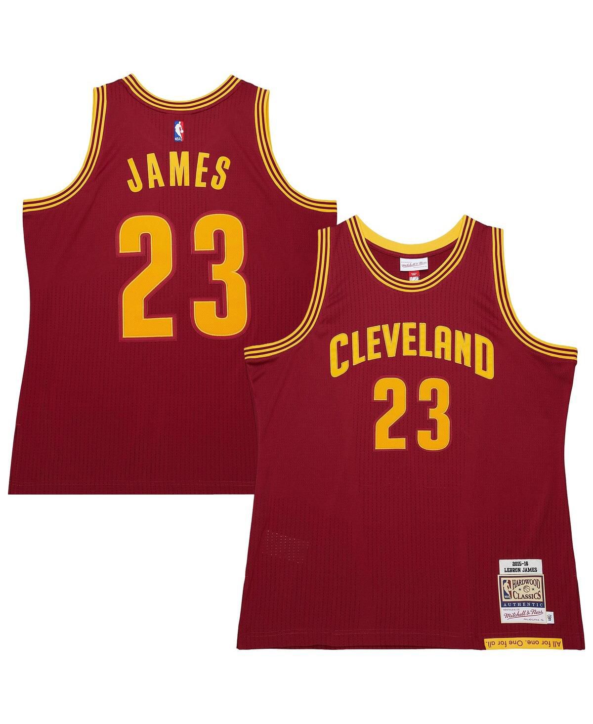 Мужская аутентичная майка LeBron James Wine Cleveland Cavaliers Hardwood Classics 2015/16 из натуральной кожи