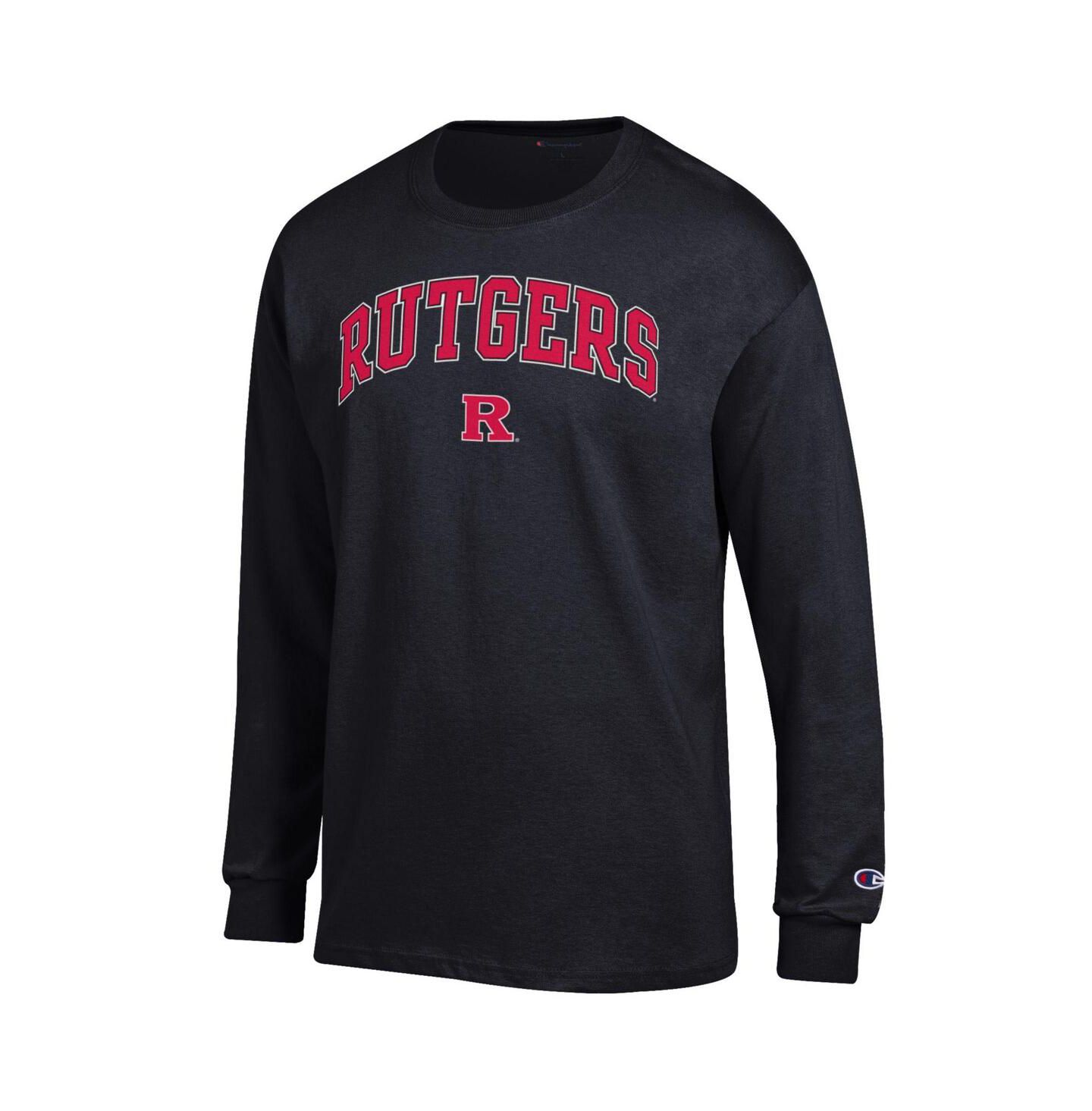 Мужская футболка Champion Scarlet Rutgers Scarlet Knights Arch Over Logo Long Sleeve, цвет: Чёрный — фото 2