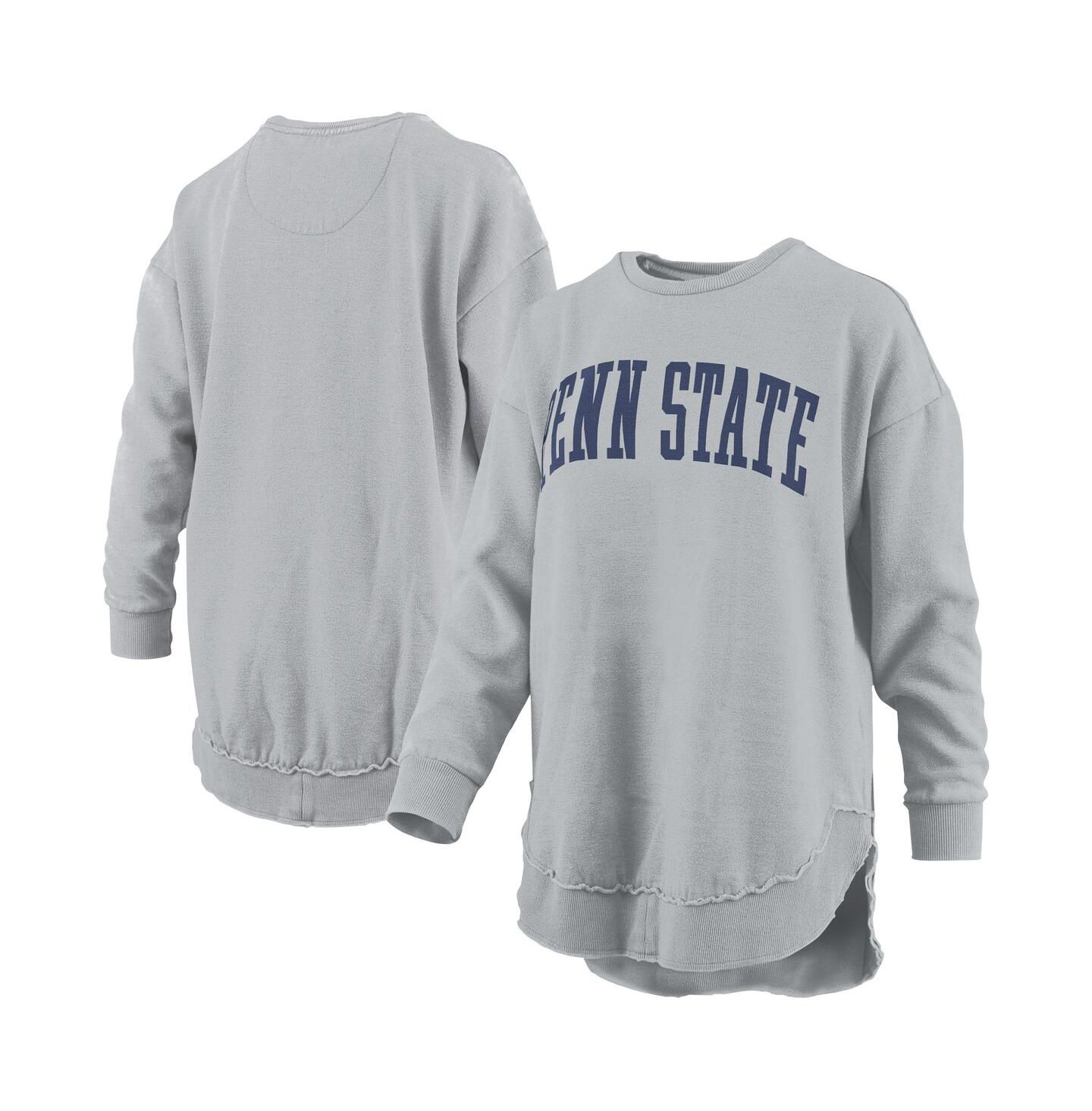 Женский свитшот Pressbox Gray Penn State Nittany Lions Mélange Poncho Vintage Fleece Long Sleeve Pullover — фото 1