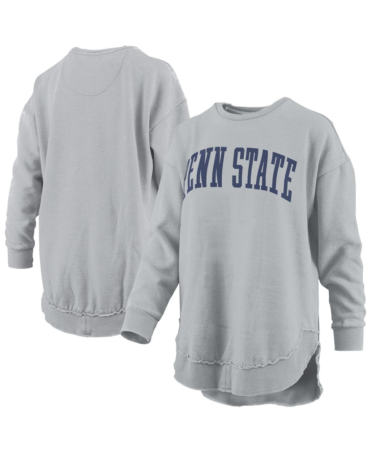 Women's Gray Penn State Nittany Lions Melange Poncho Vintage Fleece Long Sleeve Pullover Sweatshirt - Gray