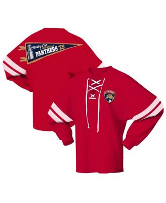 Fanatics - Men's and Women's Red Florida Panthers 2025 Stanley Cup Champions Lace-Up Long Sleeve Jersey T-Shirt