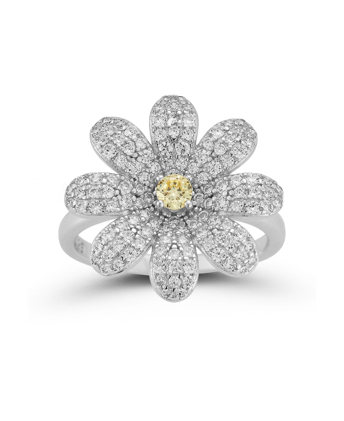 14K Gold Plated Sterling Silver Pave Flower Cocktail Ring - Gold