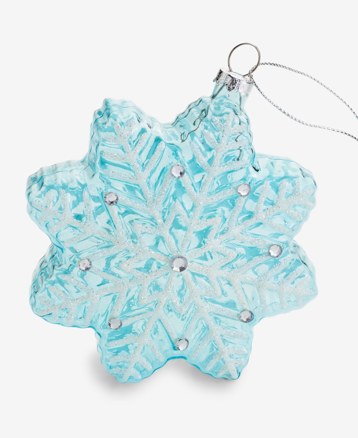 Holiday Lane Enchanted Emerald Blue Glass Snowflake Ornament, Macy's Exclusive In Transparent