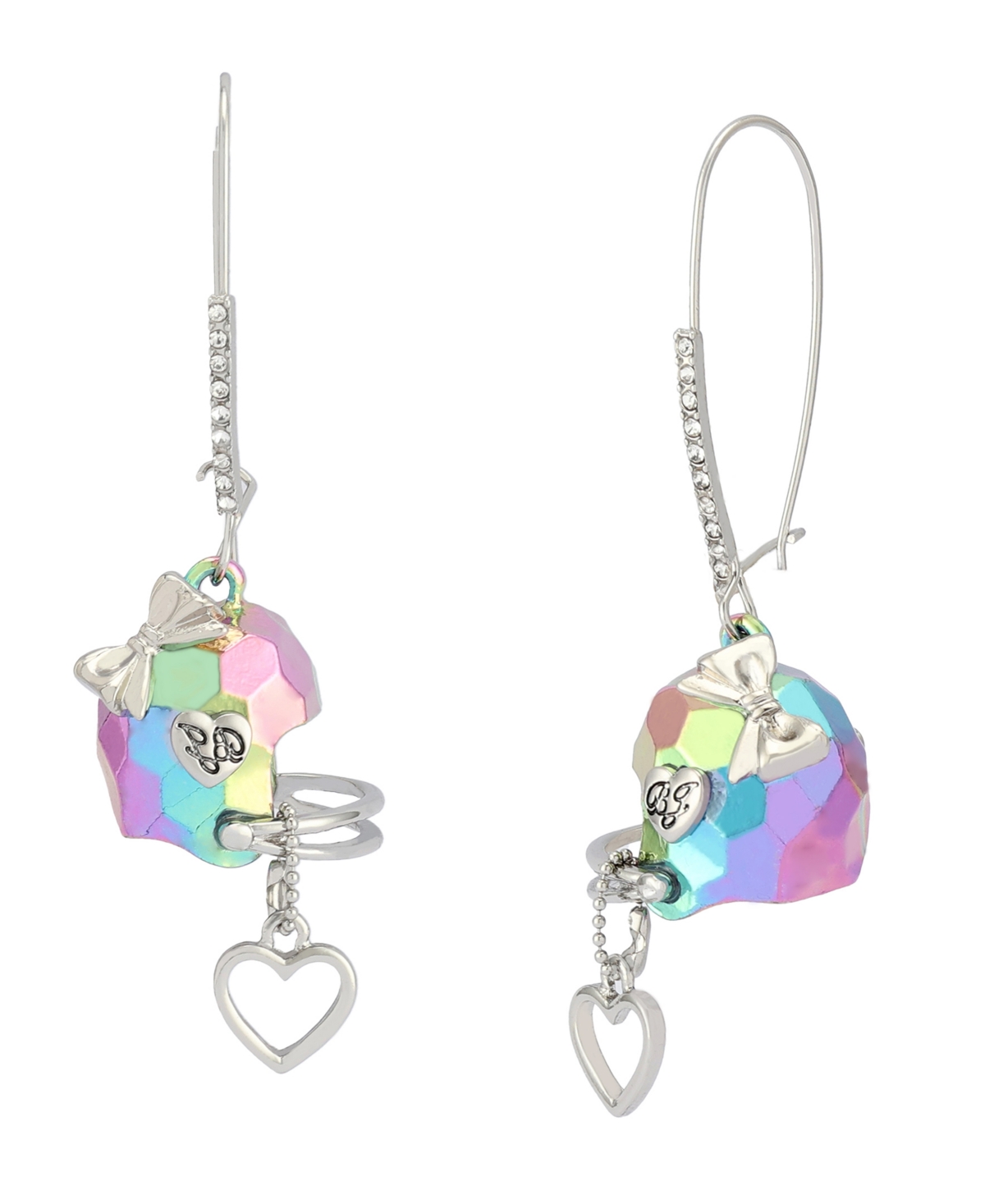 Faux Stone Kick Off Football Helmet Dangle Drop Earrings - Crystal, Rhodium