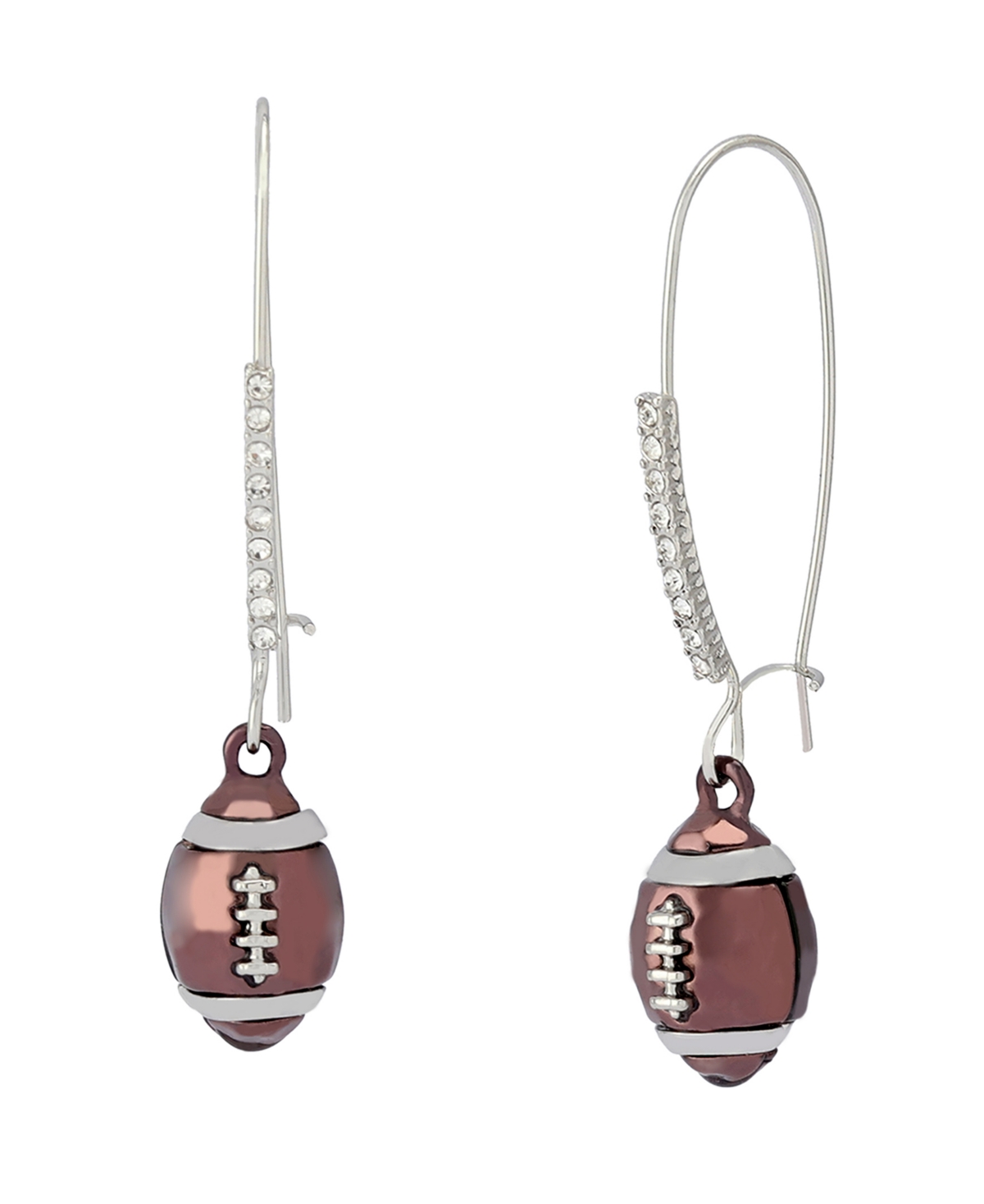 Faux Stone Kick Off Football Dangle Drop Earrings - Brown, Rhodium