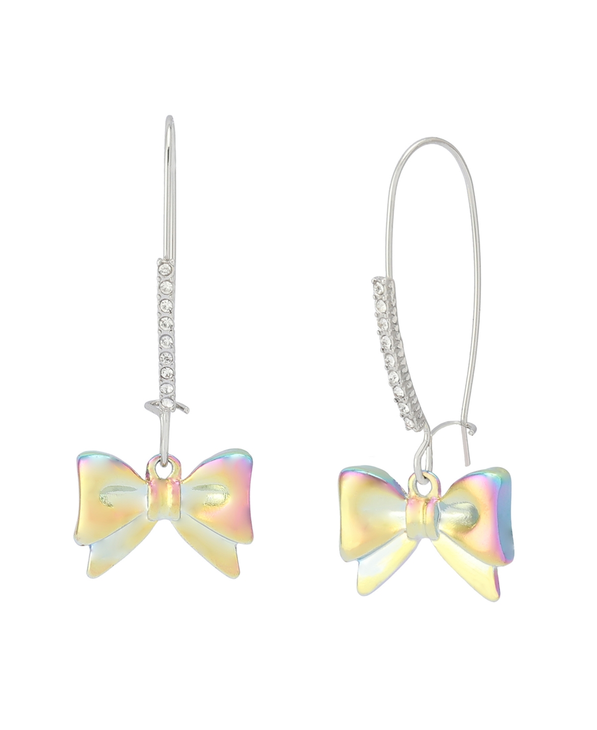 Faux Stone Kick Off Bow Dangle Earrings - Crystal, Rhodium