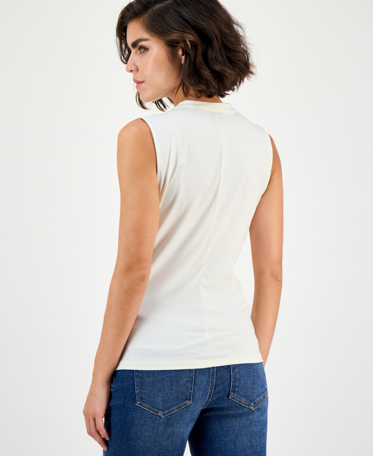 Inc International Concepts Women's Sleeveless Faux-wrap Top, Macy's Exclusive In White
