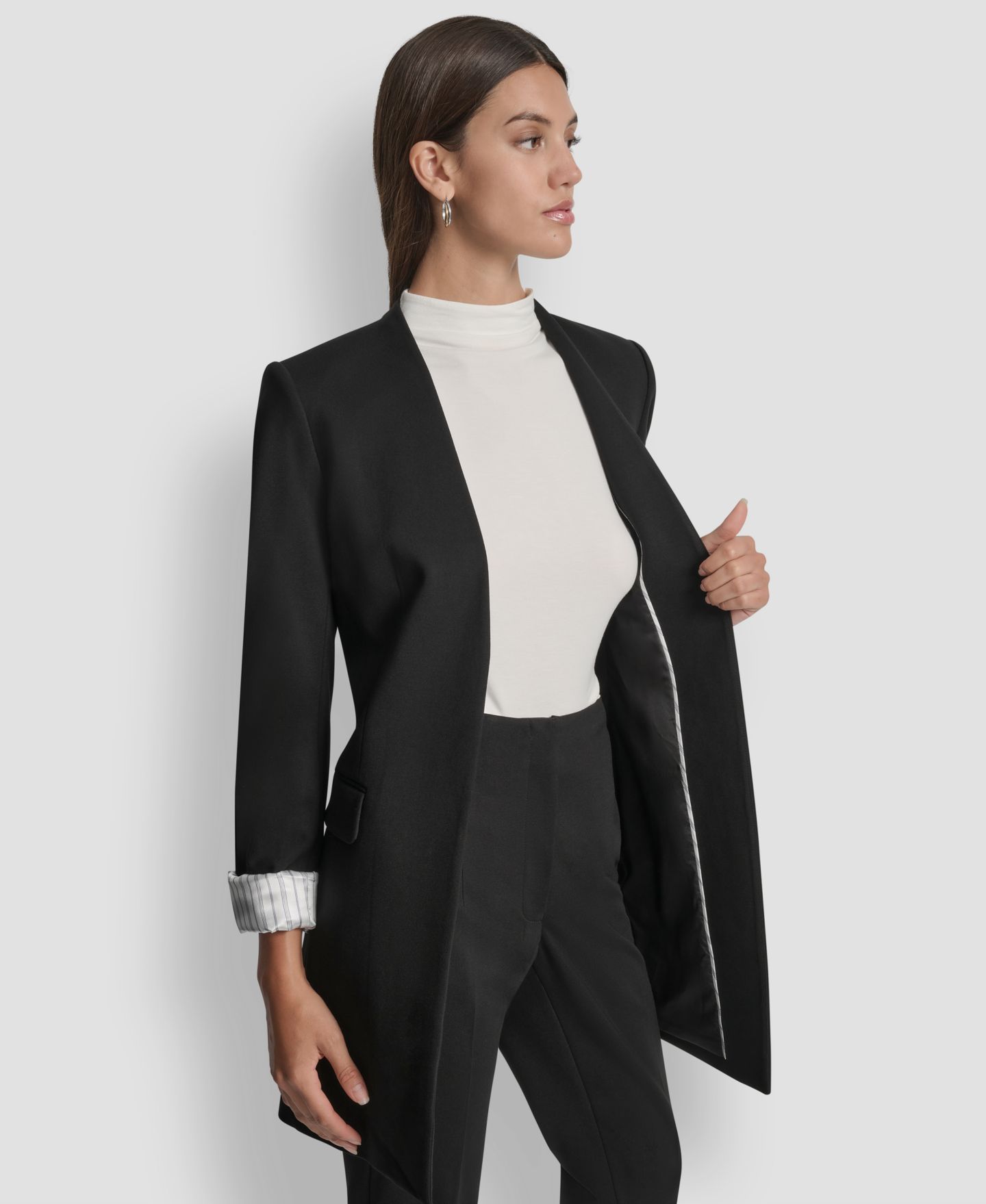 Женская куртка DKNY Collarless Open-Front Topper, цвет: Чёрный — фото 4