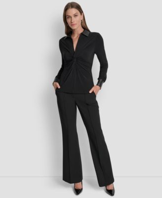 Women's Twist-Front Contrast-Trim Top