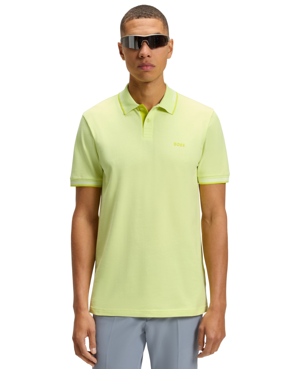 Boss by Hugo Boss Men's Stretch-Cotton Slim-Fit Polo Shirt - Light Green