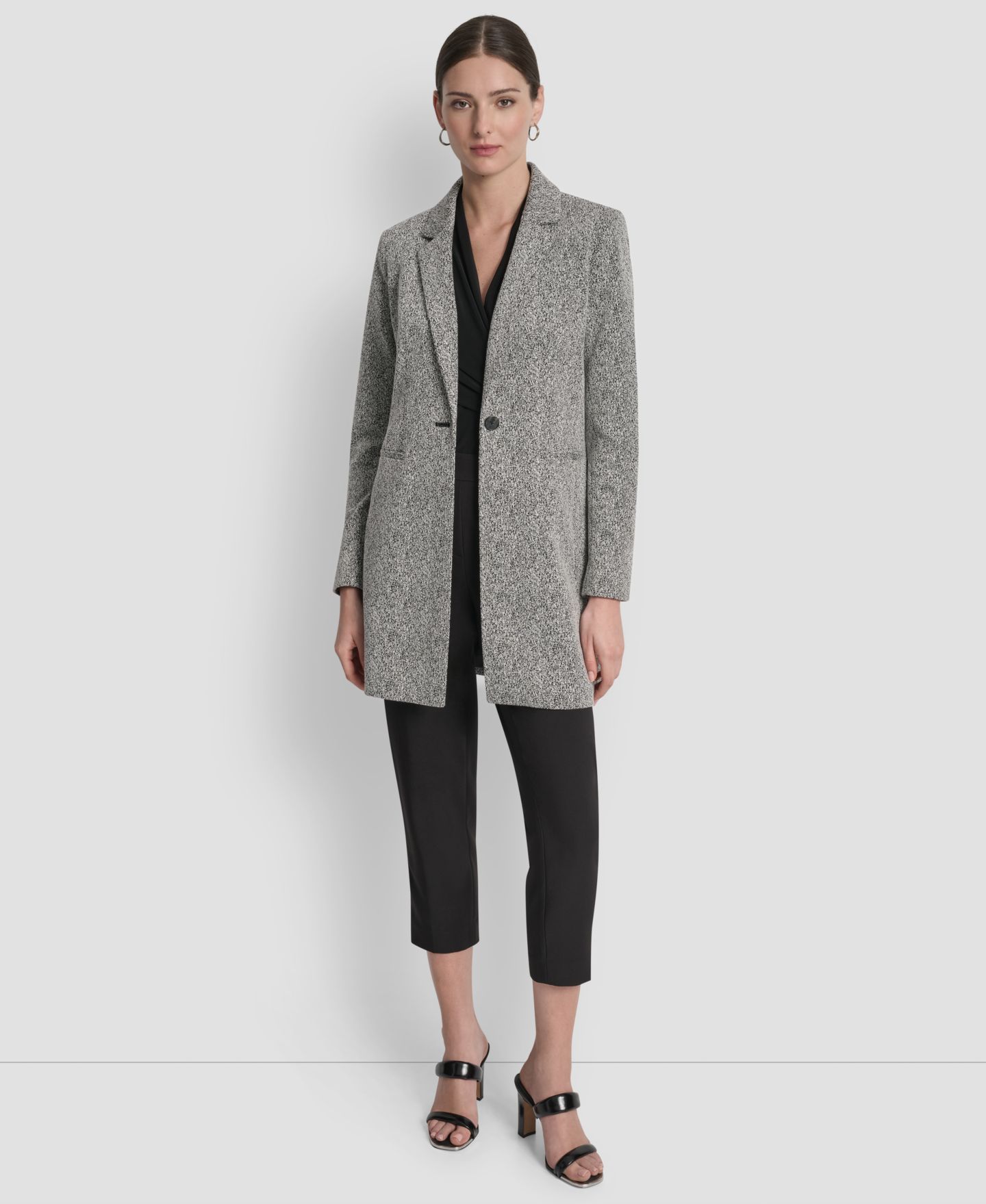 Женский пиджак DKNY Notch-Lapel Single-Button Long-Sleeve Blazer, цвет: Чёрный / Белый — фото 2