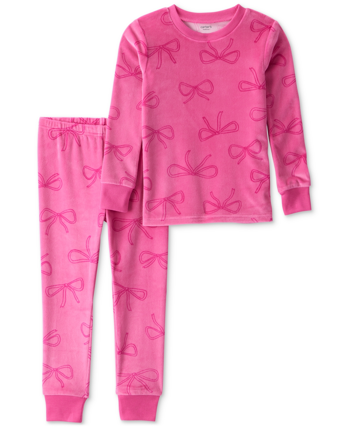 Carter's Toddler Girls Bow-print Velour Long-sleeve 2-piece Pajamas In Pink