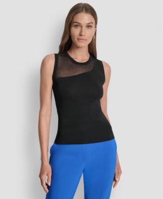 DKNY - Women's Sleeveless Mesh-Trim Knit Sweater