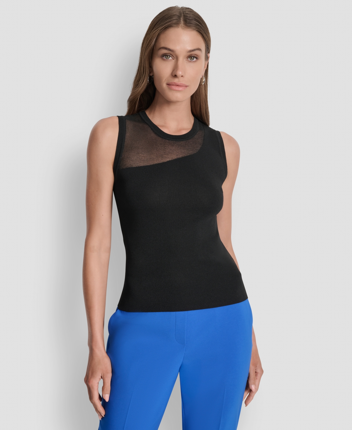Dkny Women's Sleeveless Mesh-Trim Knit Sweater