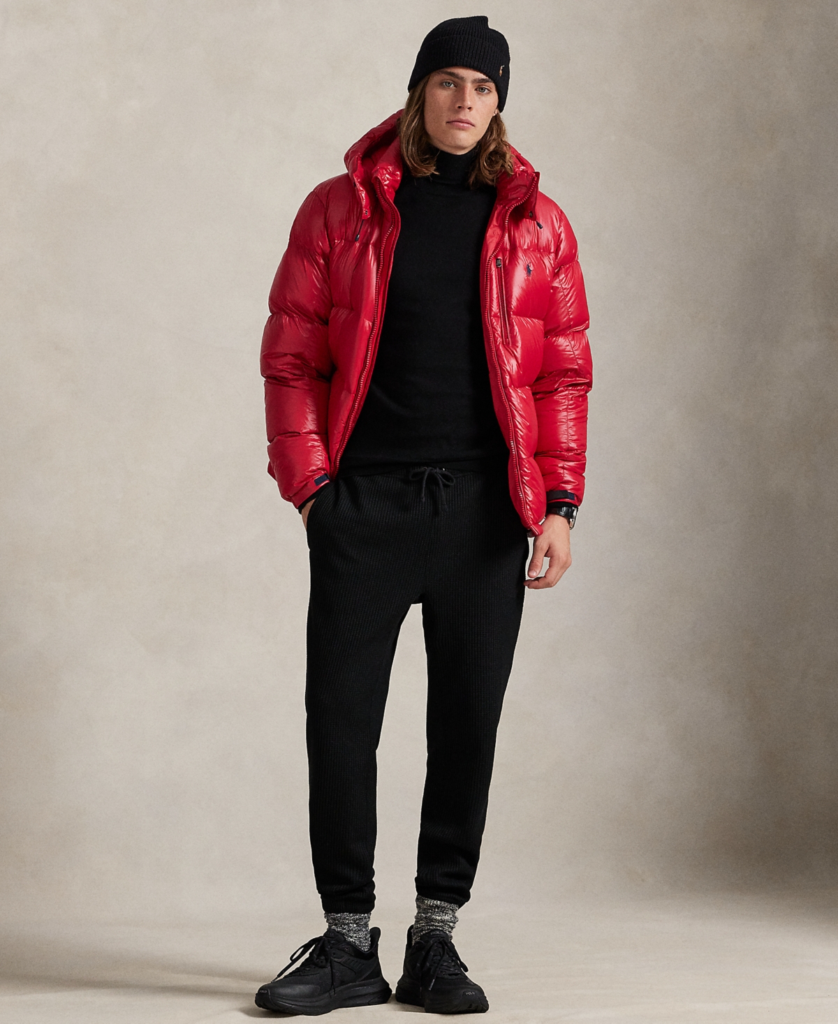 Polo Ralph Lauren Quilted Hooded Bomber Jacket With Zippered Pocket In Red