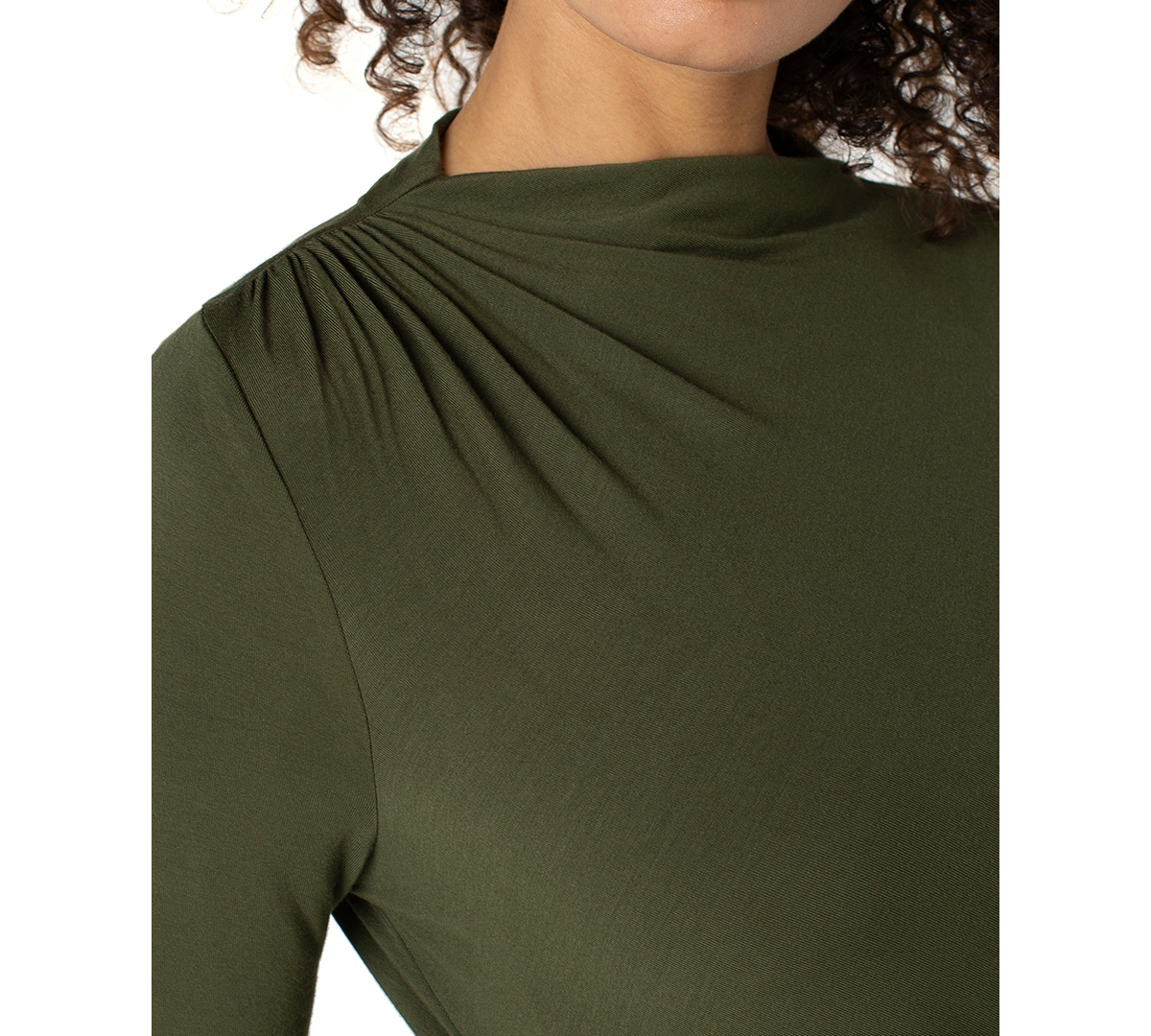 Liverpool Los Angeles Women's Mock-Neck Long-Sleeve Shirred Knit Top