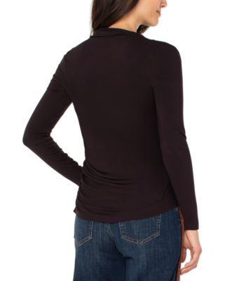 Women's Mock-Neck Long-Sleeve Shirred Knit Top
