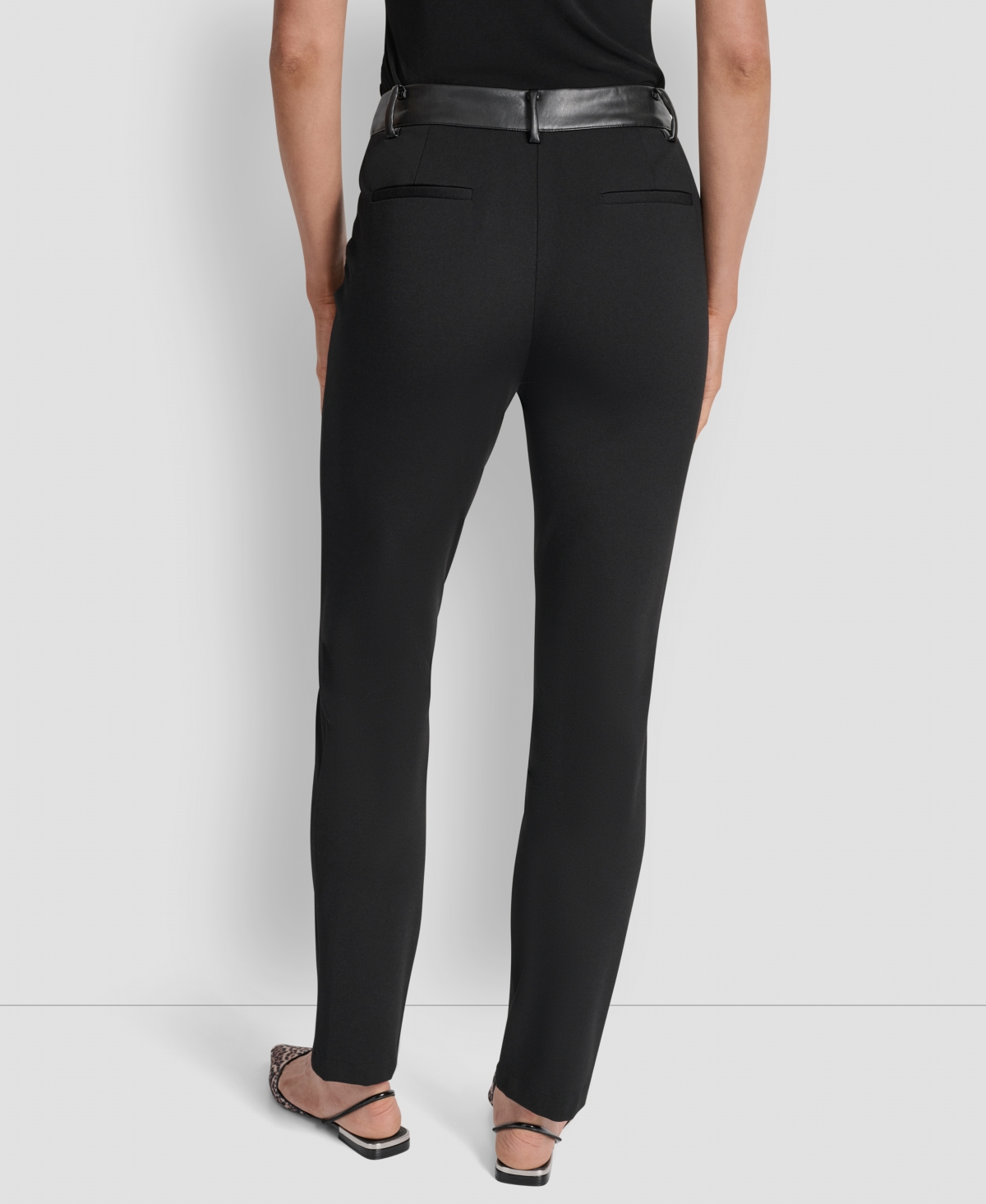 Dkny Faux Leather Trim Skinny Pants In Black