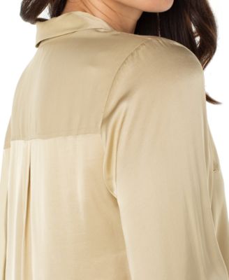 Women's Long-Sleeve Button-Front Satin Shirt