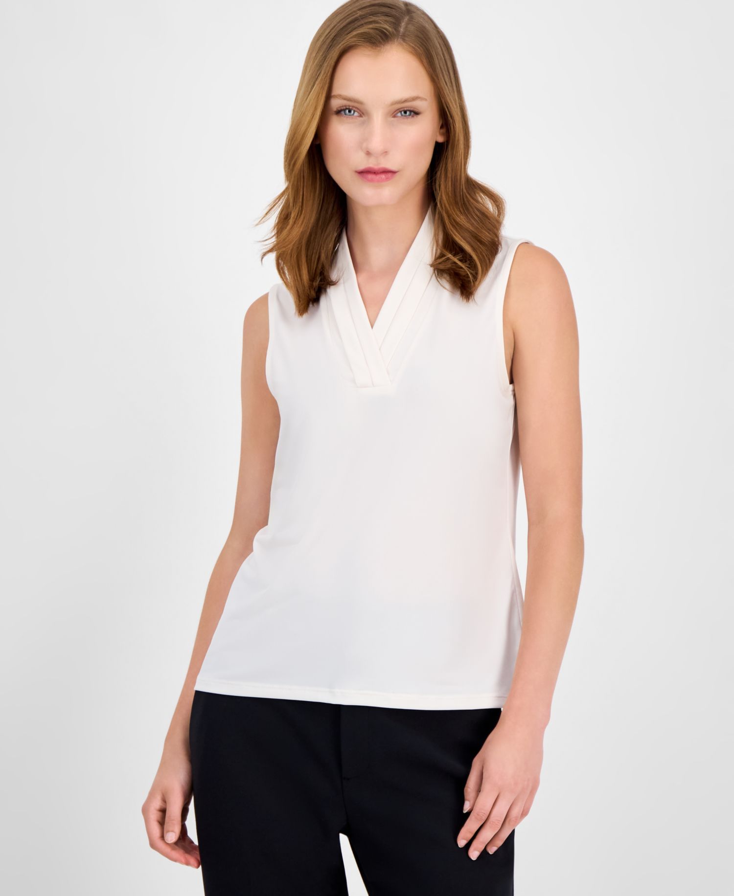 Petite Pleated V-Neck Top
