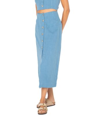 Juniors' Island Nomad Cotton Button-Front Midi Skirt