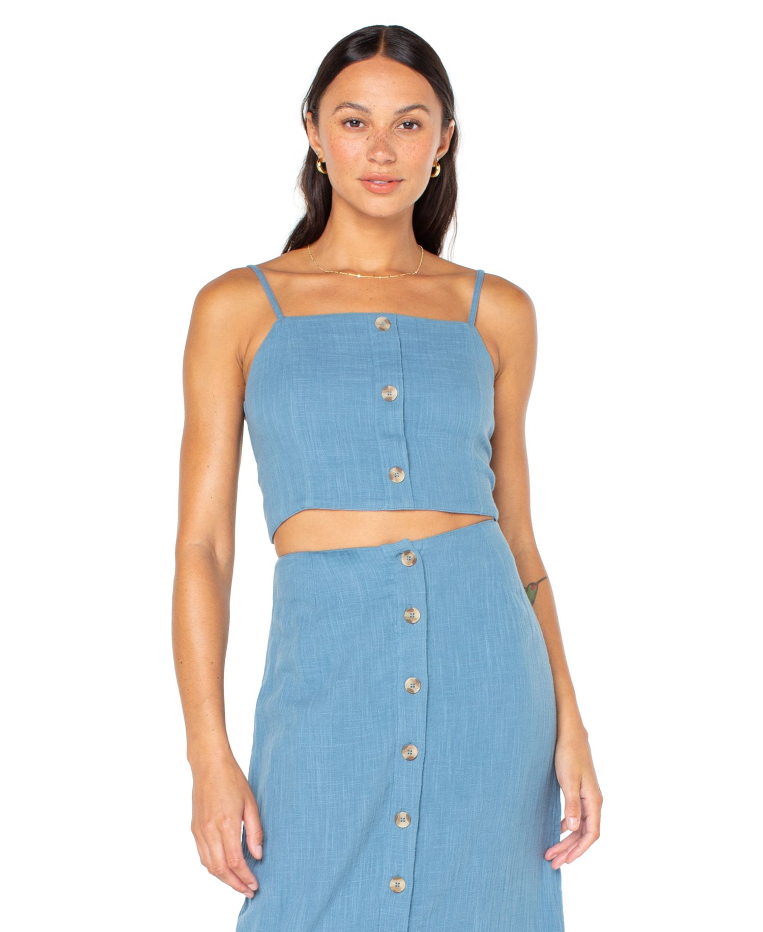 Women's Island Nomad Button-Front Back-Tie Cotton Cropped Top