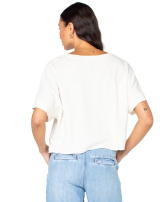 Juniors' Stitched Bloom Cropped Cotton T-Shirt