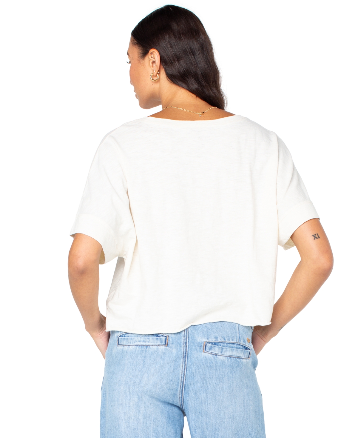 Roxy Juniors' Stitched Bloom Cropped Cotton T-shirt In White