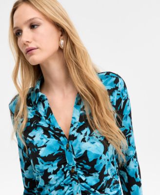 Women's Printed Long Sleeve Collared Maxi Dress, Macy's Exclusive