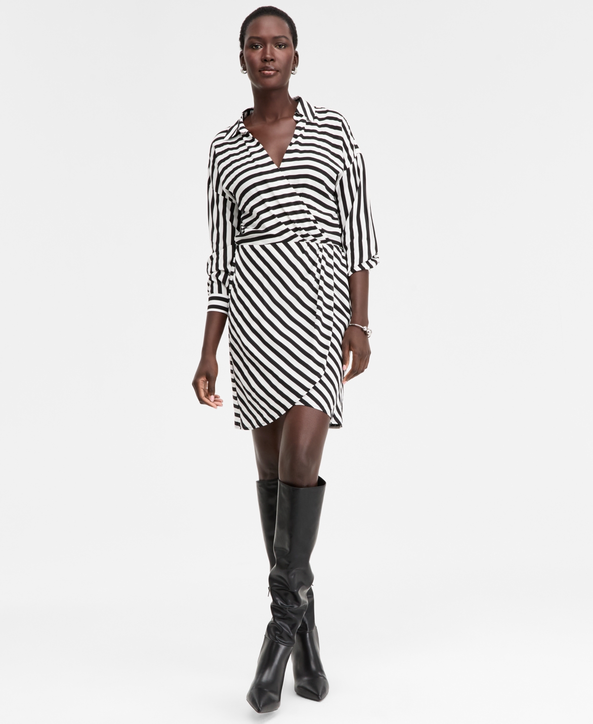Inc International Concepts Women's Striped Faux-wrap Dress, Macy's Exclusive In Multi