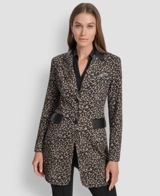 DKNY - Women's Faux-Leather-Trim Leopard-Print Jacket