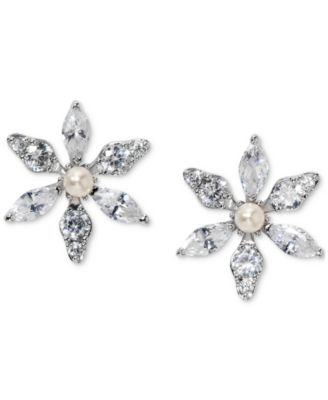 Eliot Danori - Cubic Zirconia & Imitation Pearl Flower Stud Earrings