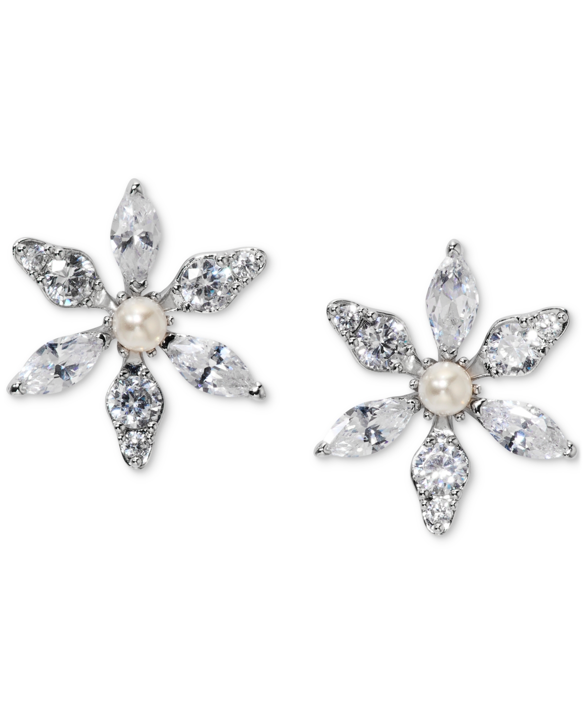 Cubic Zirconia & Imitation Pearl Flower Stud Earrings, Exclusively at Macy's - Rhodium