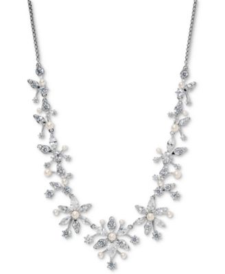 Eliot Danori - Cubic Zirconia & Imitation Pearl Flower Statement Necklace, 15" + 3" extender