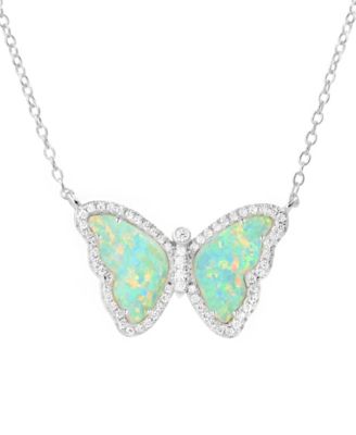 Butterfly Necklace with Lab-Grown Opal in Sterling