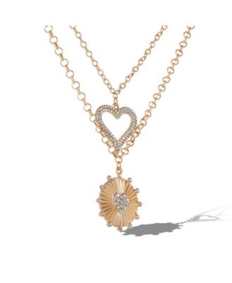 2-Piece Gold & Silver Heart and Eye Layered Necklace Set