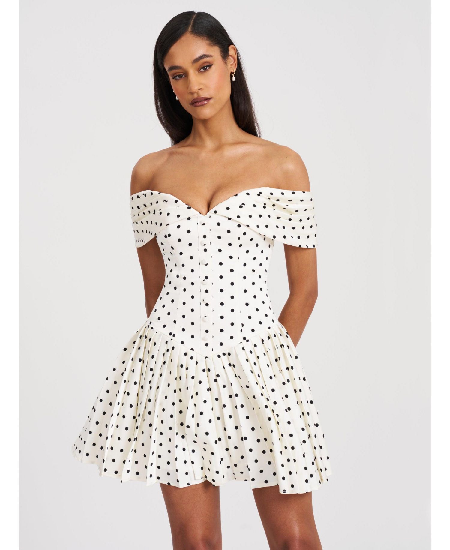 Women's Edeline Polka Dot Off-shoulder Pleated Mini Dress