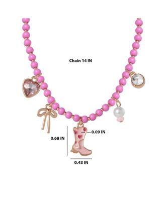 Charm Necklace & Earrings Set - Pink & Gold Western Style