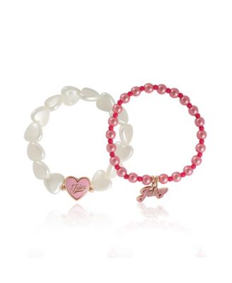 Pink & White Bracelet Duo – Heart & Juicy Charms
