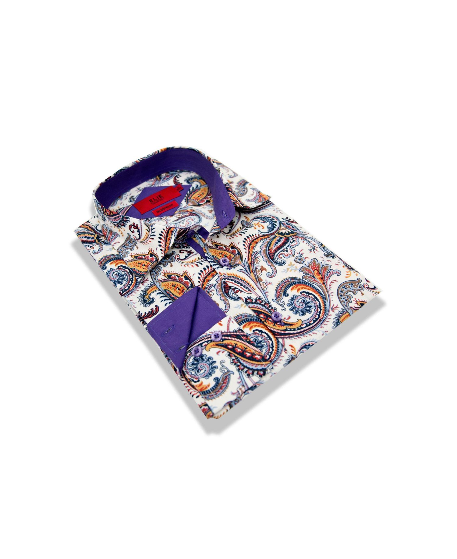 Little Boys Purple Slim Fit Paisley Dress Shirt