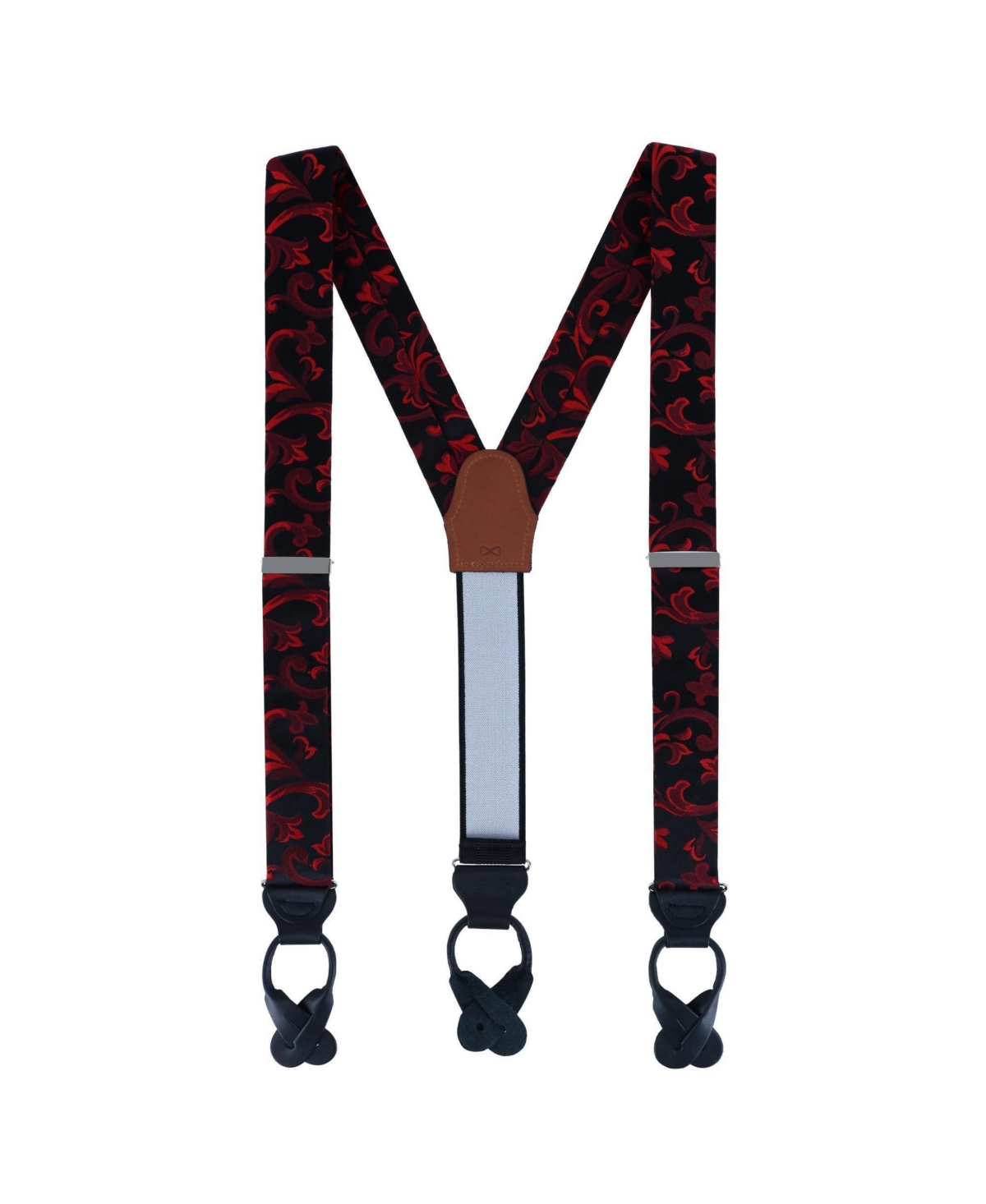 Christian the Romantic Brocade Silk Button End Suspenders - Red