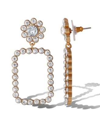 Gold-Tone Pave Rectangle Drop Earrings