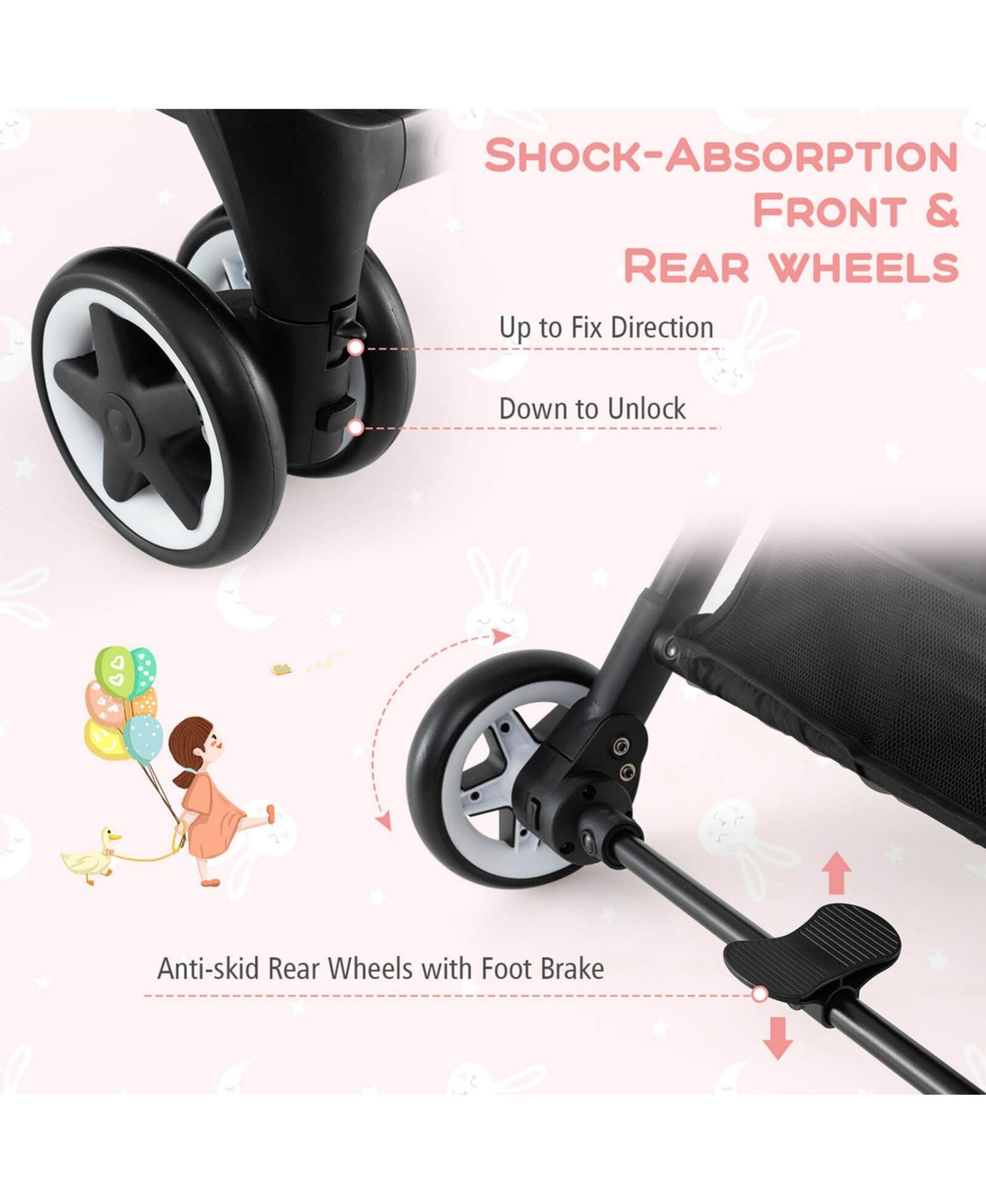 Lightweight Baby Stroller Aluminium Frame for Home Office Use