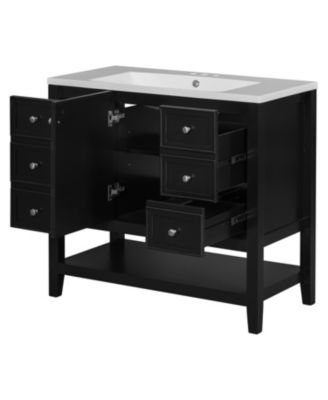 36" Black Bathroom Vanity w/ Sink Cabinet & Drawers