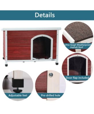 Medium Wooden Dog House Waterproof Elevated Red