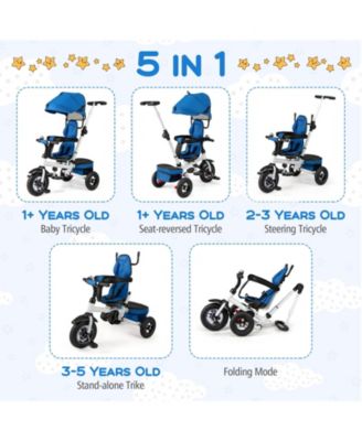 Toddler 5-in-1 Folding Trike 1-5 Years Old w/ Safety Harness Storage