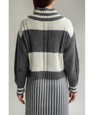 Women's Checkered V-Neck Sweater