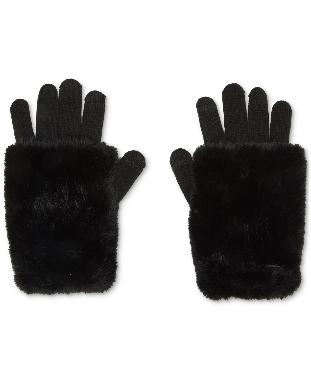 Steve Madden Faux-fur-cuff Cozy Knit Gloves In Black