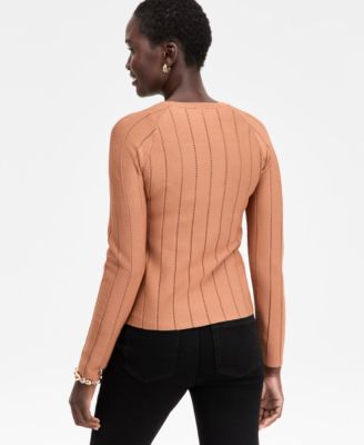 Women's Button-Trim Pointelle Sweater, Macy's Exclusive